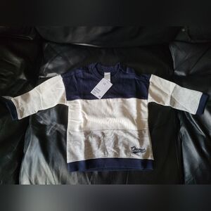 NEW H&M Navy, Grey, and White Colorblock Striped Sweatshirt